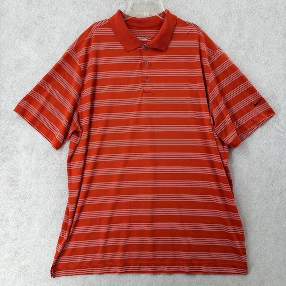 Nike Dri Fit Polo Shirt Mens XXL Orange Striped Short‎ Sleeve Golf Performance - Picture 1 of 8
